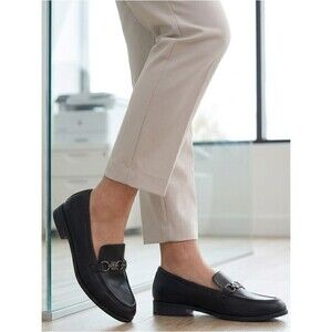 Dr. Scholl's Black Faux Leather Loafers Size 8.5 Comfort Slip On Horsebit Accent